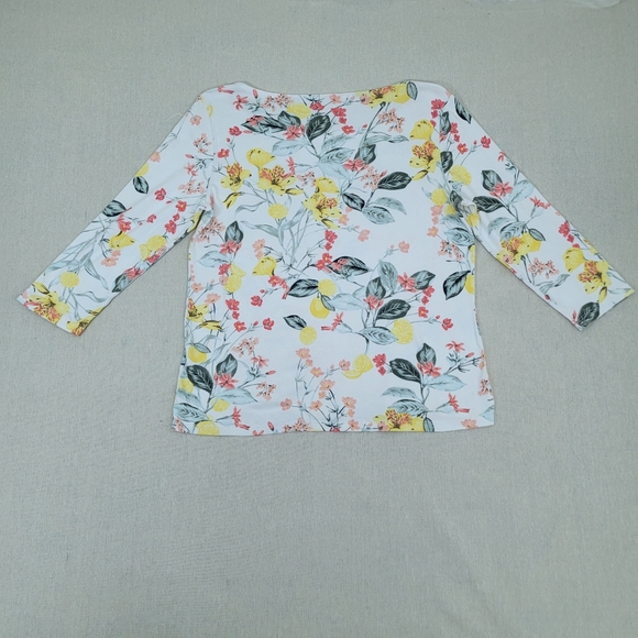 TALBOTS Women's Size Medium Pink Yellow Orange Floral Pattern Soft - Pima Cotton - Picture 9 of 10